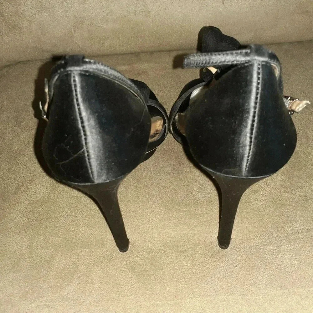 BADGLEY MISCHKA-Black Silk Satin-Jeweled D'Orsay - Picture 4 of 6